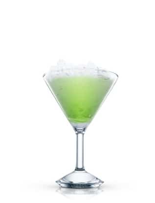 Gin-based Green Hat cocktail served in a Coupe Glass.