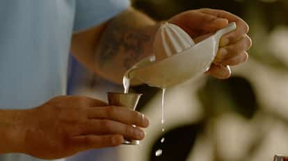 Freshly squeezed lemon juice for a Clean Aviation cocktail