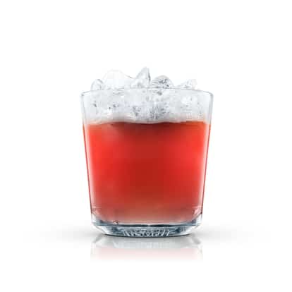 Absolut Bloody Burns served in a rocks glass with crushed ice on white background