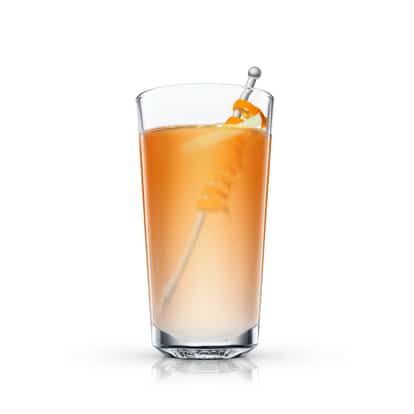 Absolut High Tea served in a highball glass with an orange peel spiral on white background