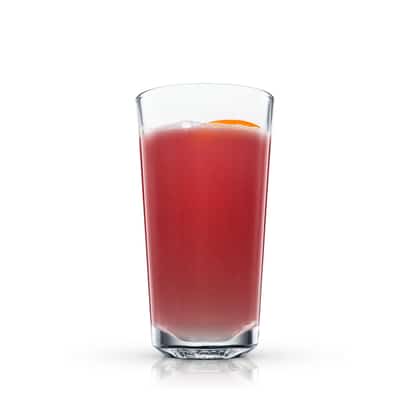 Absolut Hot Blue Rasp in a highball glass with orange slice garnish on white background