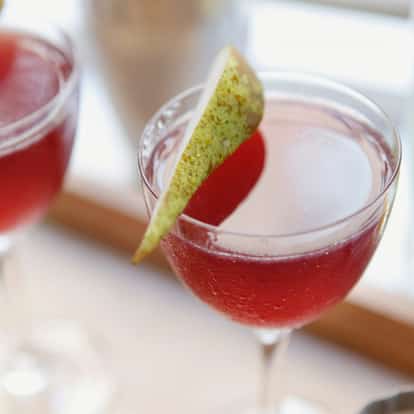 Absolut Pears Garden served chilled in a coupe glass garnished with a pear slice
