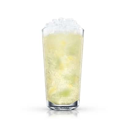 Absolut Sun Seeker served in a highball glass with crushed ice and lime wedges on white background