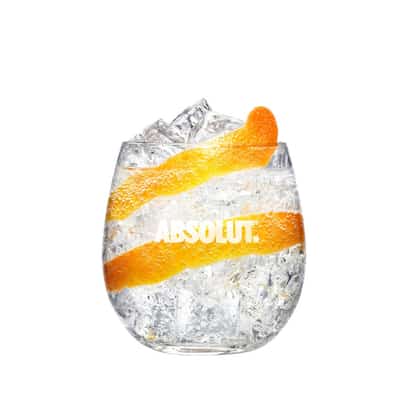 Absolut Twist and Soda in a rocks glass with ice and a citrus twist