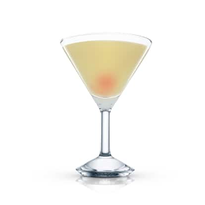 Admiral in a martini glass with a cherry on white background
