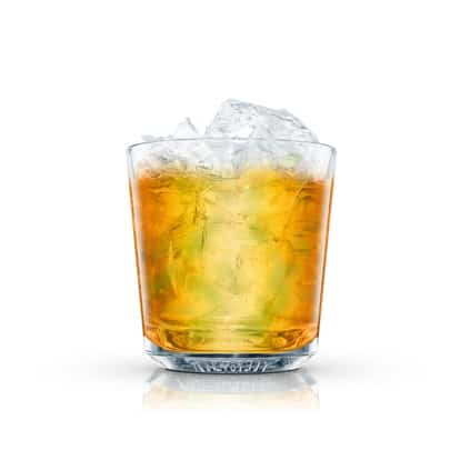 Apple Pilar in an Absolut rocks glass filled with ice on white background