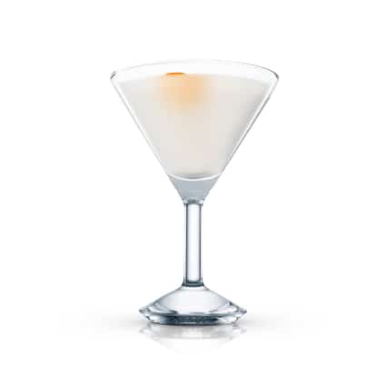 Arches of Rome in a martini glass garnished with an orange peel on white background