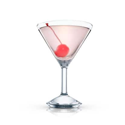 Argus served in a martini glass with a maraschino cherry on a pick