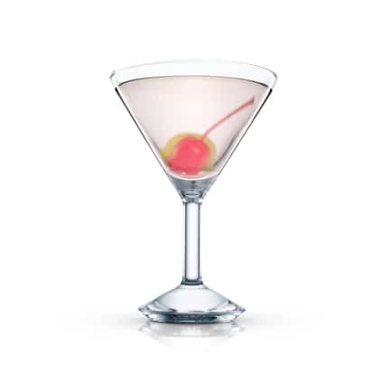 Art Director served in a martini glass with a maraschino cherry garnish on white background