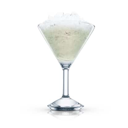 Beachcomber’s Gold in a martini glass with crushed ice on white background