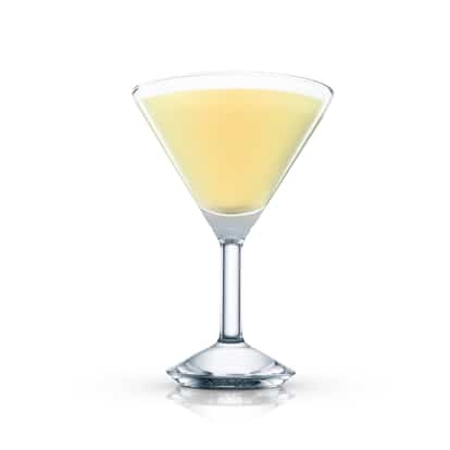 Bel Ami served in a martini glass on white background