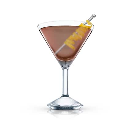 Big Shot in an Absolut martini glass with lemon twist on a pick on white background