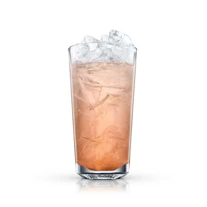 Brandy Highball served in a highball glass with crushed ice on white background