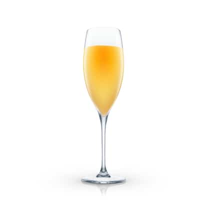 Bucks Fizz in a champagne flute on white background