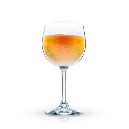 Budapest By Day served in a stemmed wine glass on white background
