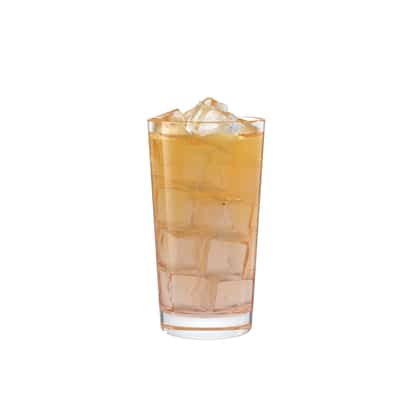 Caribbean Punsch in a highball glass with ice on white background