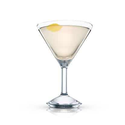 Charleston in a martini glass with lemon twist on white background