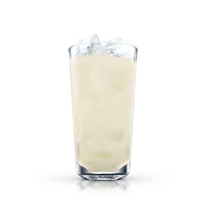 Cheralle in a tall highball glass with ice on white background.