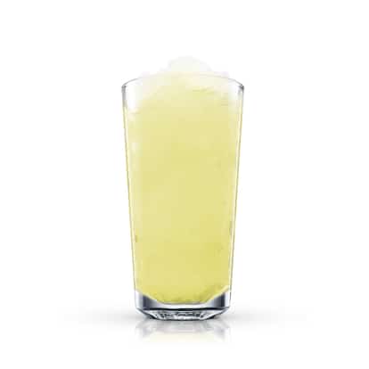 Chill Out in a highball glass topped with crushed ice on white background