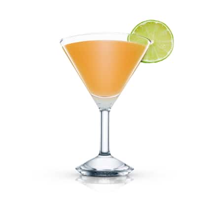 Cuban No. 2 in a martini glass with a lime wheel on white background