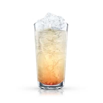 Desert Cooler in a highball glass with crushed ice and a layered base