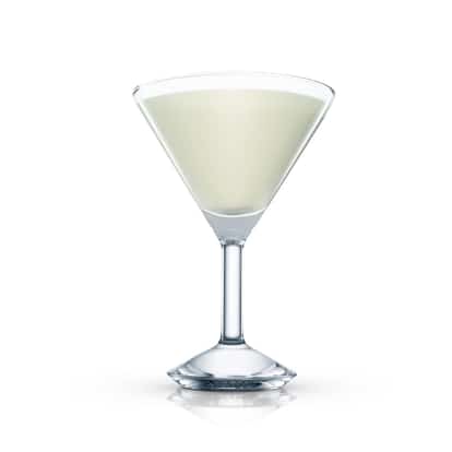 Destiny in a martini glass on white background