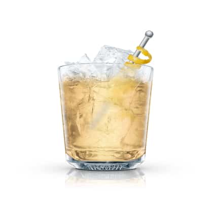 Donny in an Absolut rocks glass with crushed ice and lemon twist on a metal pick