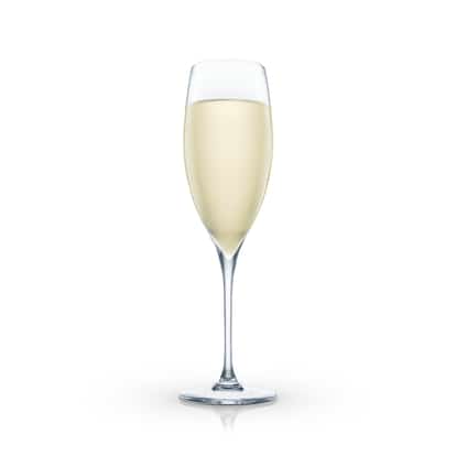 Easy Tiger served in a champagne flute on white background