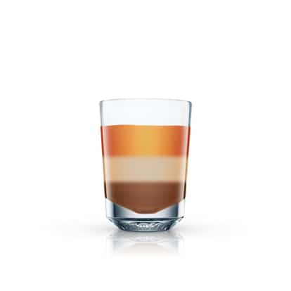 F-16 layered liqueurs in a shot glass on white background
