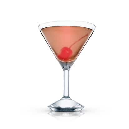 Giada served in a martini glass with a maraschino cherry on white background
