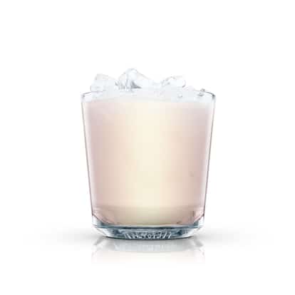 Goddaughter served over ice in an Absolut rocks glass on white background