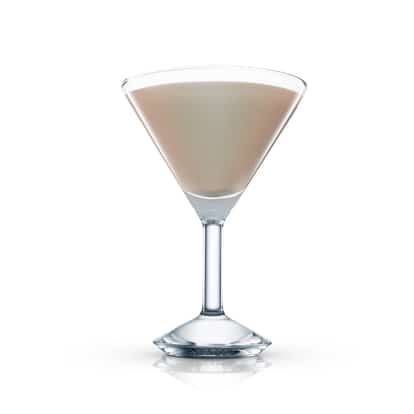 Gold Cadillac in a martini glass on white background