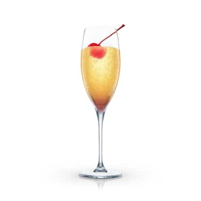 Happy Youth served in a champagne flute with a maraschino cherry
