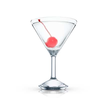 Havana Club served in a martini glass with a maraschino cherry on a pick on white background