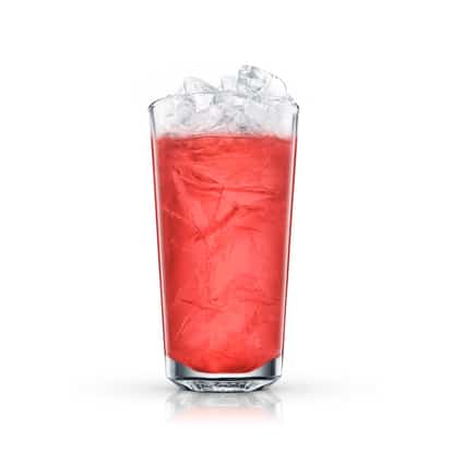 Hurricane Marlyn served in a highball glass with crushed ice on white background