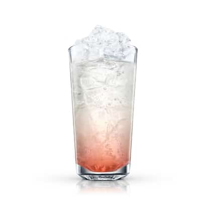 Iceland Highball in a highball glass with crushed ice and a layered base on white background