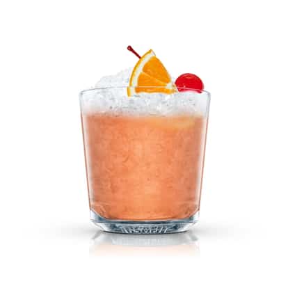 Island Dream in an Absolut rocks glass with crushed ice, orange wedge and maraschino cherry