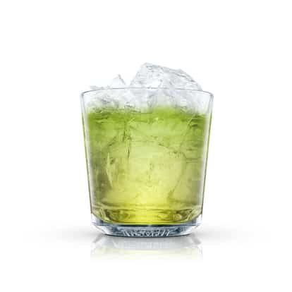 Jacqueline in an Absolut rocks glass with crushed ice on white background