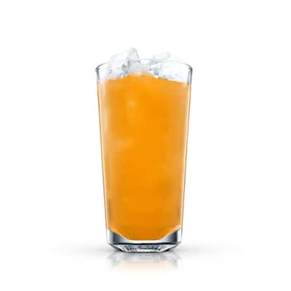 Jijo served in a highball glass with ice on white background
