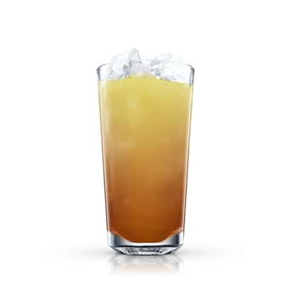 Kentucky Iced Tea in a highball glass with ice on white background.