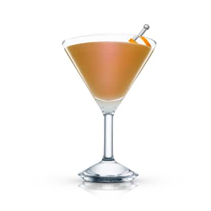 Lady of Leisure served in a martini glass with orange twist garnish on white background