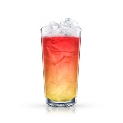 Lisbon in a highball glass filled with crushed ice and layered liquids on white background