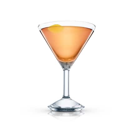 Major served in a martini glass with lemon twist on white background