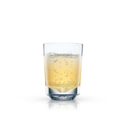 Malibu Bullfisher in a rocks glass with reflection on white background