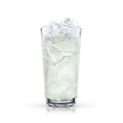 Malibu Limbo Lady in a highball glass with crushed ice on white background