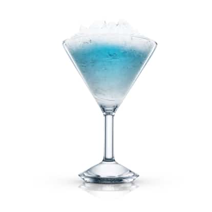 Mar de San Remo served in a martini glass topped with crushed ice on white background