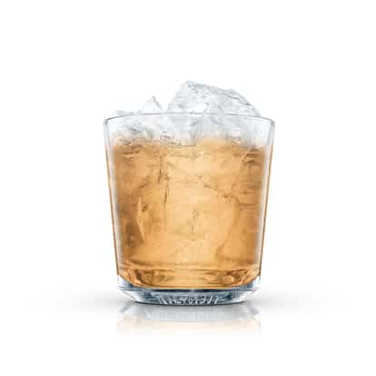 May Blossom Fizz in an Absolut rocks glass over ice on white background