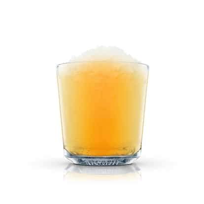 Merengue served in an Absolut rocks glass with crushed ice mounded above the rim