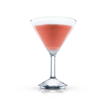 Metropolitan Moon cocktail in a martini glass on white background.