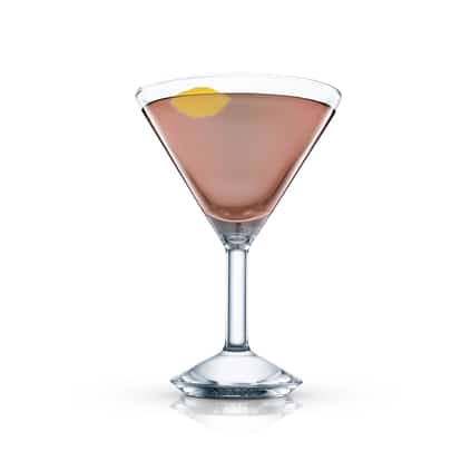 Mississippi Mule in a martini glass with lemon twist on white background